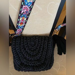 Artisan Hand Made Black Bag 💼 in Multiple Coloured Adjustable Shoulder Strap 🥀